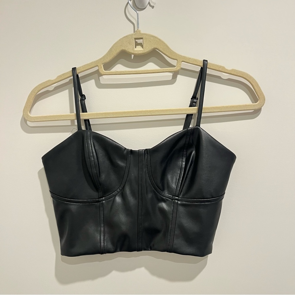 Express XS Black Body Contour Faux Leather Corset Cropped Top - Picture 3 of 8
